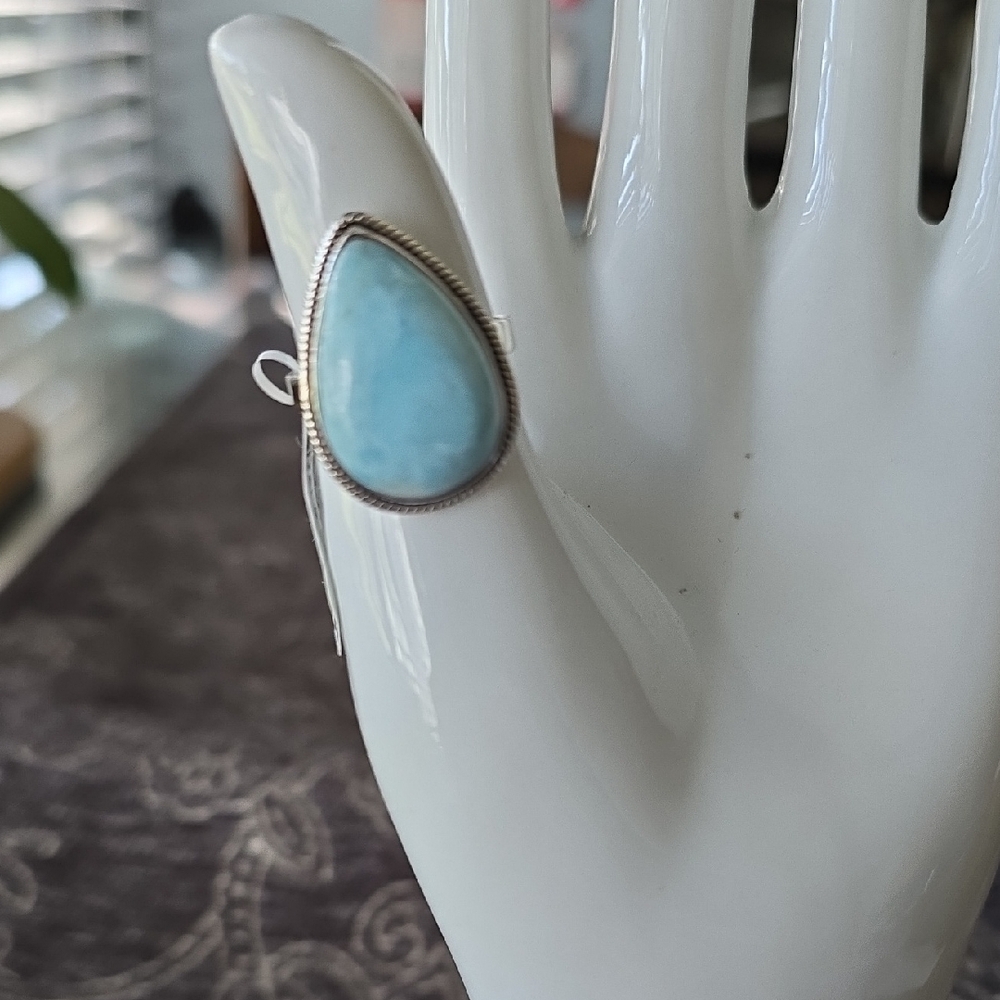 925 Sterling Silver~Larimar~ Teardrop Ring~Sz 9
